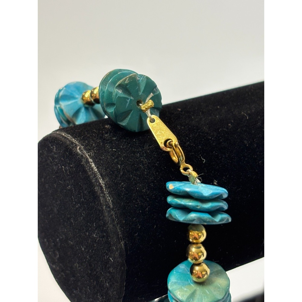 Bracelet Blue and Gold Tone‎ Beads Vintage Boho - Picture 6 of 7